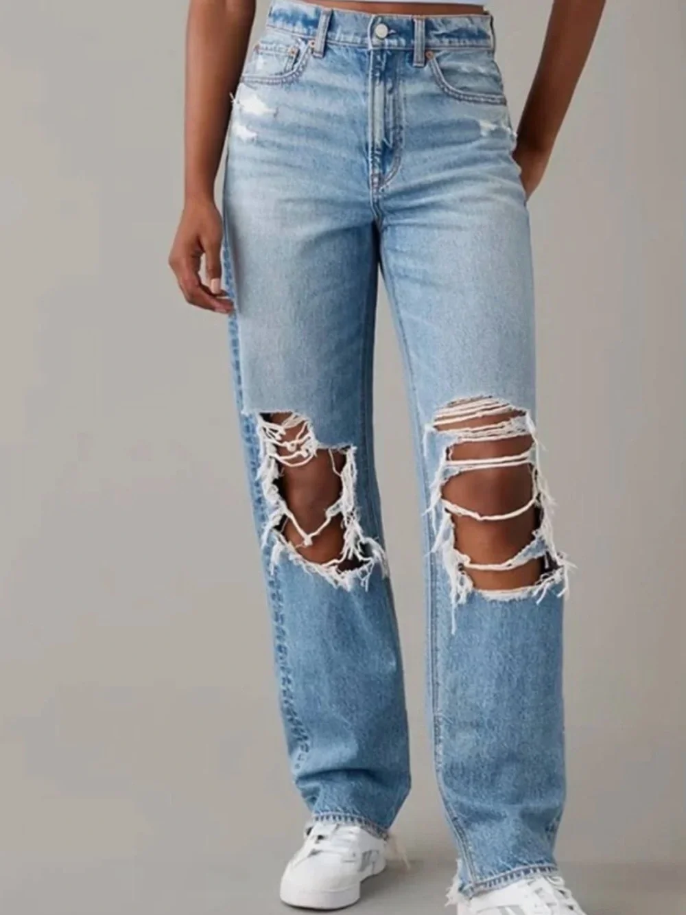 American Eagle Size 16 Long- Strigid Ripped Highest Waist baggy straight jeans - Picture 2 of 2